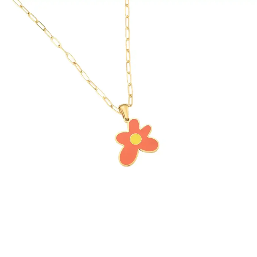Bijou Dottilove Collier Distorted Flower - Pendentif fleur en acier inoxydable doré - Bijouterie e-commerce Réunion 974 - Cadeau femme élégant