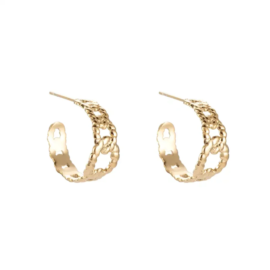 Boucles d'oreilles Vicky Node de Dottilove, design doré en forme de nœud entrelacé, fini poli brillant, bijou chic disponible à la Réunion.