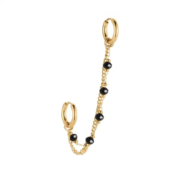 Longues boucles d'oreilles dorées Beads Chain 2-Layer Dottilove en acier inoxydable avec perles nacrées et cristaux scintillants, 8 cm - Les Trésors d'Emma 974 Réunion.