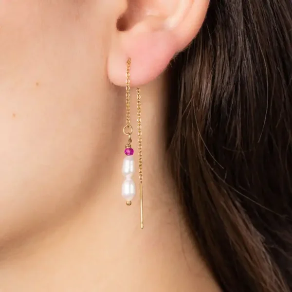 Bijou Dottilove Hanging Pearl Pillar - Boucles d'oreilles dorées avec perles de culture de synthèse - Boutique bijoux 974 Réunion.