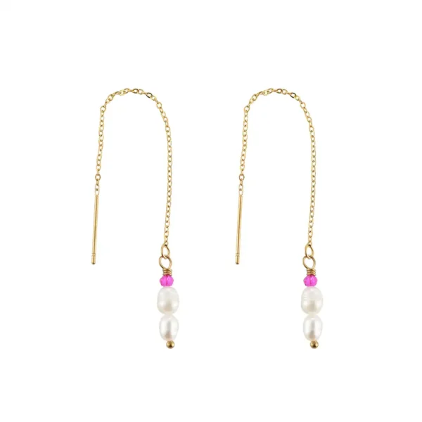 Bijou Dottilove Hanging Pearl Pillar - Boucles d'oreilles dorées avec perles de culture de synthèse - Boutique bijoux 974 Réunion.