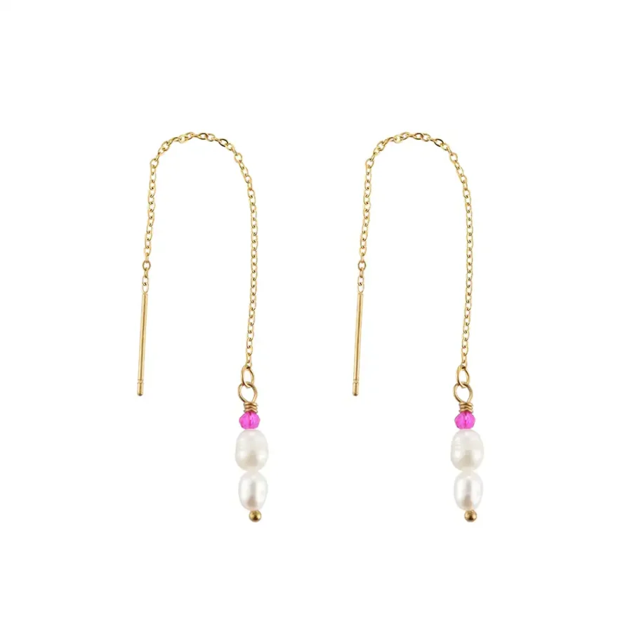 Bijou Dottilove Hanging Pearl Pillar - Boucles d'oreilles dorées avec perles de culture de synthèse - Boutique bijoux 974 Réunion.