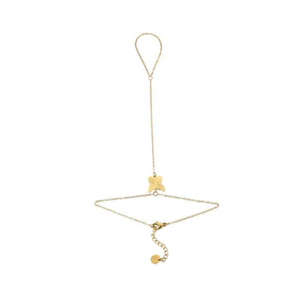 Bracelet-bague papillon Dottilove - Bijouterie en ligne Réunion 974 - Bijou de main en acier inoxydable doré - Style Dancing Butterfly scintillant