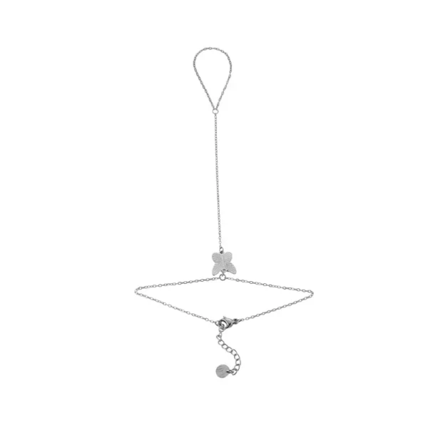 Bracelet-bague papillon Dottilove - Bijouterie en ligne Réunion 974 - Bijou de main en acier inoxydable doré - Style Dancing Butterfly scintillant