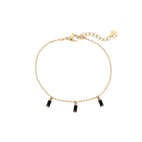 Bracelet doré ajustable Hanging Black Cubes Dottilove en acier inoxydable avec petits cubes noirs suspendus - Bijoux Les Trésors d'Emma 974 Réunion.