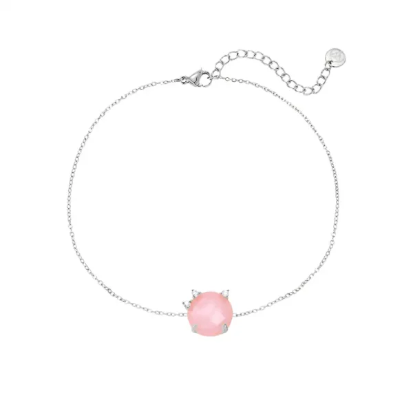 Bracelet délicat Pink Round Acrylic Dottilove en acier inoxydable doré et argenté avec perle ronde rose centrale, 17cm + 3cm - Bijoux Les Trésors d'Emma 974 Réunion.