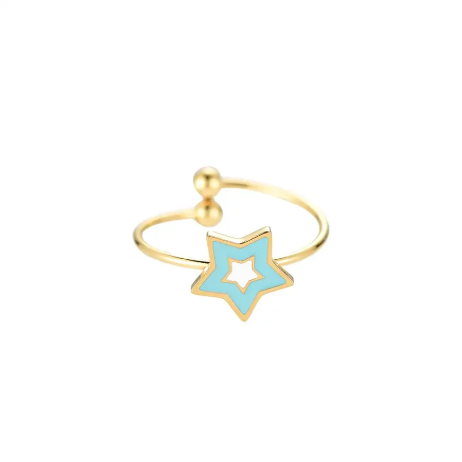 Bague Star Pulsar Dottilove - Bijouterie en ligne Réunion - Anneau en acier doré avec étoile en strass - Cadeau bijoux 974