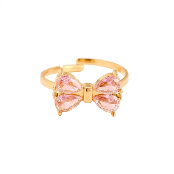 Bague Fancy Diamond Bowtie Dottilove - Bijouterie en ligne Réunion - Bague nœud en strass brillants et acier inoxydable doré