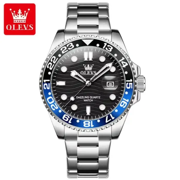 Montre OLEVS 3610 bracelet argenté lunette bleu noir montre Réunion