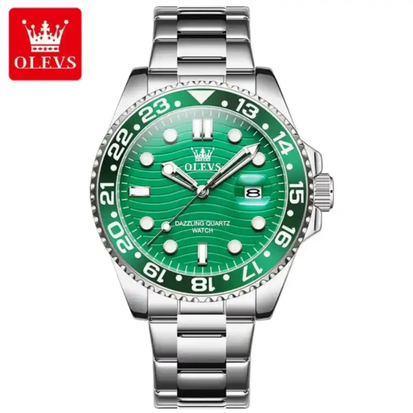 Montre OLEVS 3610 cadran vert bracelet argenté accessoires mode 974