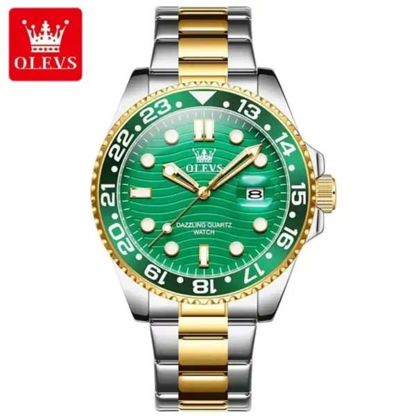 Montre OLEVS 3610 cadran vert bracelet or argent élégance Réunion